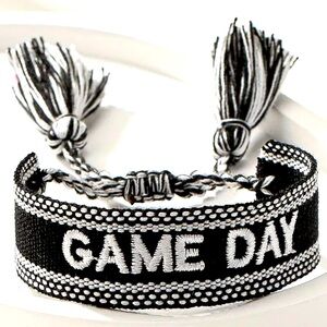 Game Day Black and White Woven Tassel Friendship Bracelet
